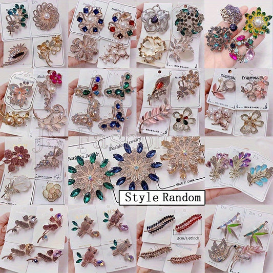 20pcs Elegant Shiny Flower Alloy Brooch Pin Inlaid Colorful Zirconia Rhinestone Faux Pearls Artificial Crystal Mixed Style, Exquisite Sweater Dress Accessories, Retro Corsage Accessory For Women Men, Brooch Style Random