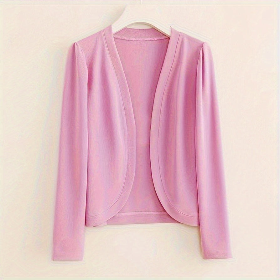 1pc/Classic Elegant Solid Color Long-Sleeve Cardigan, Front-Opening Shawl, Comfortable And Breathable, Windproof And Sun-Resistant, Perfectly Showing The Mature Style of Women