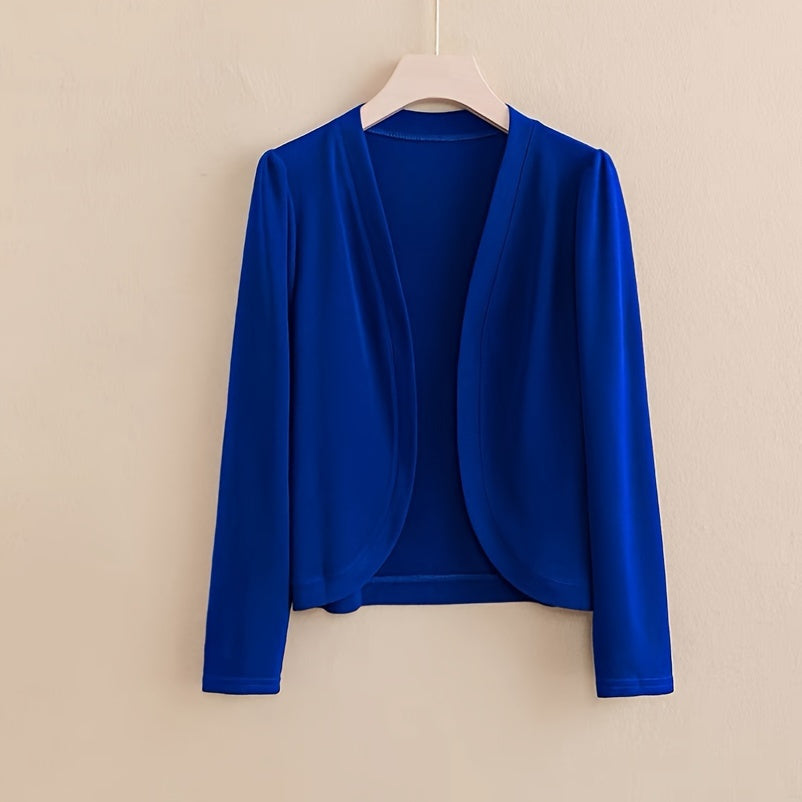 1pc/Classic Elegant Solid Color Long-Sleeve Cardigan, Front-Opening Shawl, Comfortable And Breathable, Windproof And Sun-Resistant, Perfectly Showing The Mature Style of Women