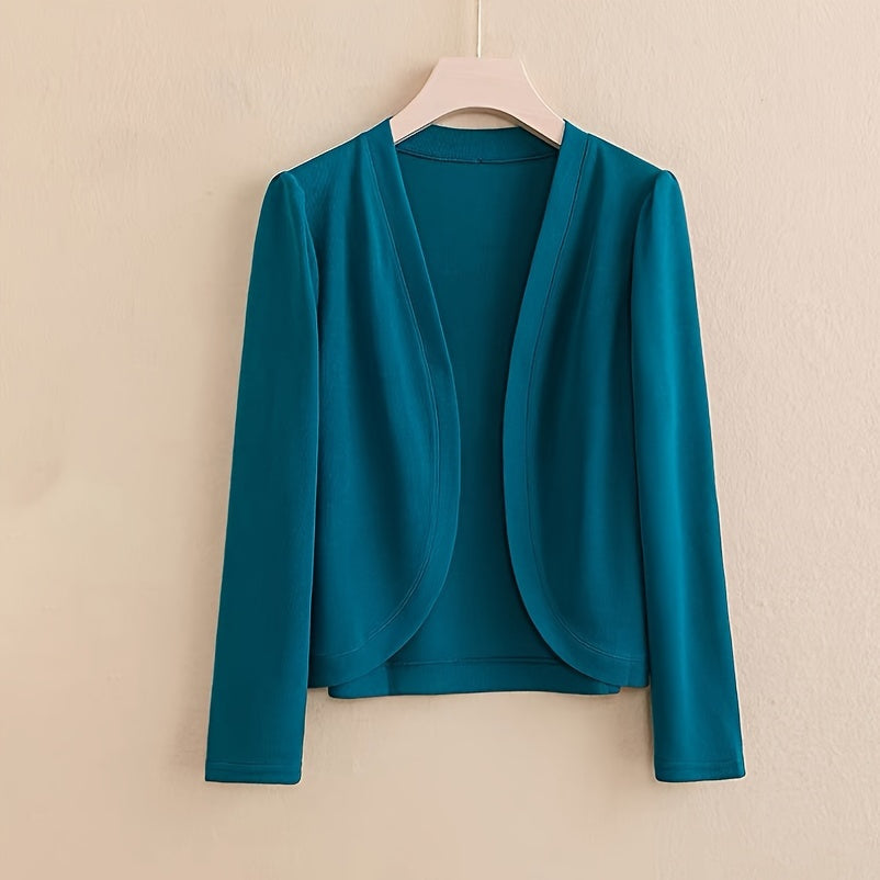 1pc/Classic Elegant Solid Color Long-Sleeve Cardigan, Front-Opening Shawl, Comfortable And Breathable, Windproof And Sun-Resistant, Perfectly Showing The Mature Style of Women