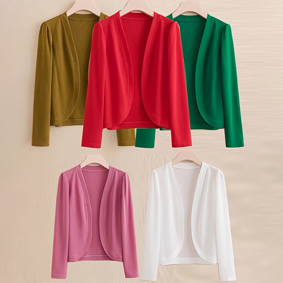 1pc/Classic Elegant Solid Color Long-Sleeve Cardigan, Front-Opening Shawl, Comfortable And Breathable, Windproof And Sun-Resistant, Perfectly Showing The Mature Style of Women