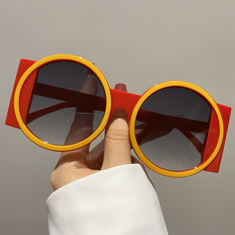 Color Block Round Sunglasses Unisex Retro Minimalist Fashion Glasses for Beach Vacation Travel Cruise Summer Colorful Trendy Eyewear Green Orange Red Blue Black Tea