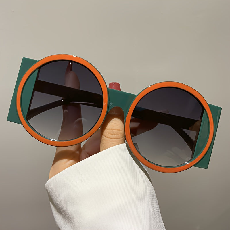 Color Block Round Sunglasses Unisex Retro Minimalist Fashion Glasses for Beach Vacation Travel Cruise Summer Colorful Trendy Eyewear Green Orange Red Blue Black Tea