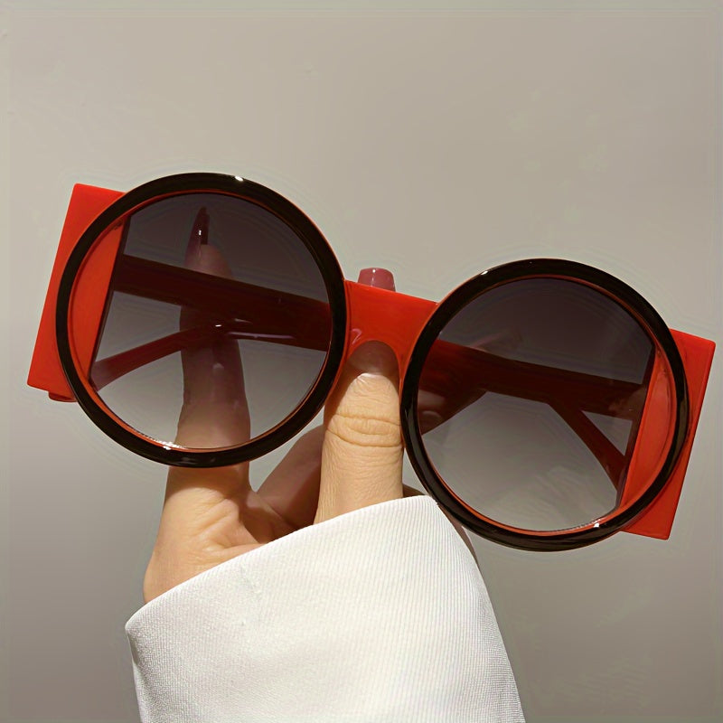 Color Block Round Sunglasses Unisex Retro Minimalist Fashion Glasses for Beach Vacation Travel Cruise Summer Colorful Trendy Eyewear Green Orange Red Blue Black Tea