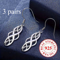 3 Pairs Sterling 925 Silver Hypoallergenic Ear Jewelry Hollow Celtic Knot Design Dangle Earrings Elegant Simple Style Daily Casual