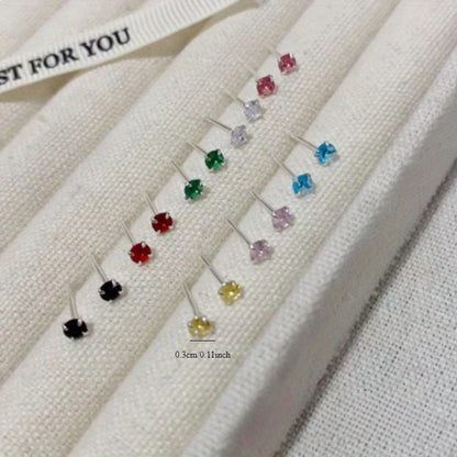 Sterling Silver Stud Earrings Set 8 Pairs - Cubic Zirconia Hypoallergenic Ear Studs for Women, Minimalist Elegant Jewelry for Daily Wear, Party & All Occasions
