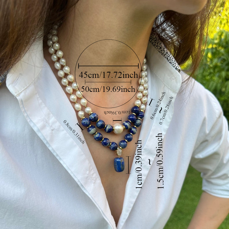 Lapis Lazuli Necklace Pearl Handmade Dark Blue Necklace