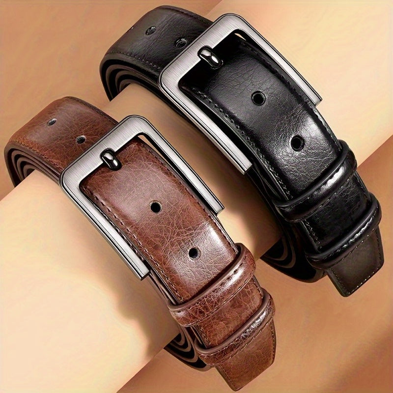 2pcs Men'S Leather Pin Buckle Casual Retro Leather Belt Youth Jeans Belt, Father'S Day Giftvalentine'S Day