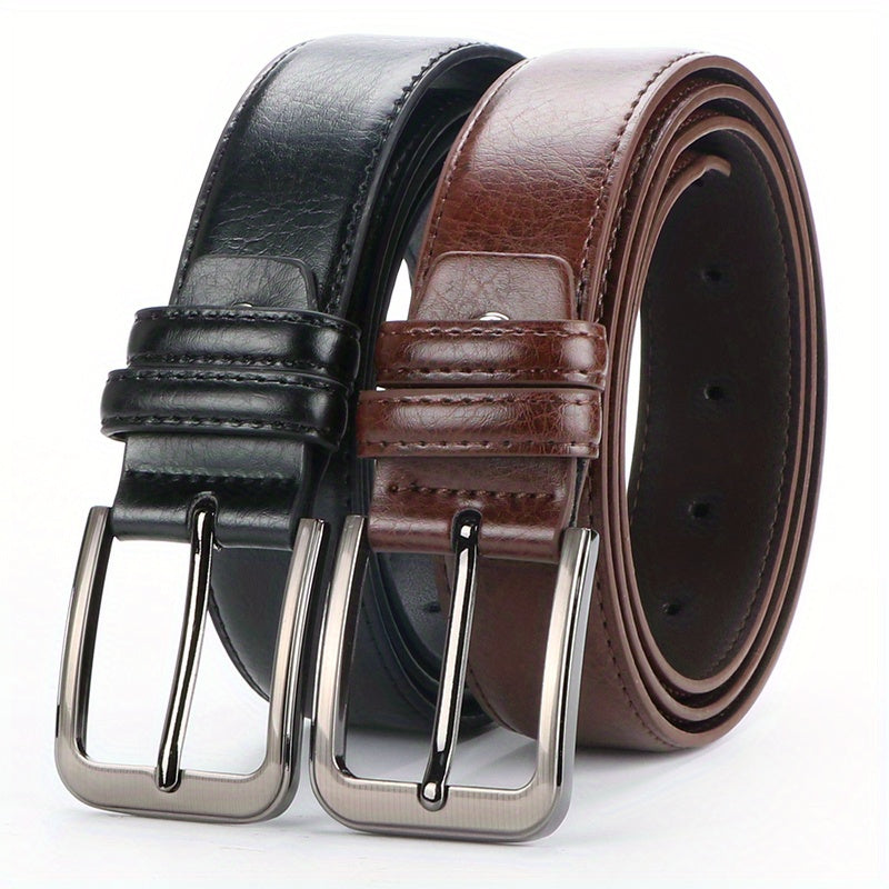 2pcs Men'S Leather Pin Buckle Casual Retro Leather Belt Youth Jeans Belt, Father'S Day Giftvalentine'S Day