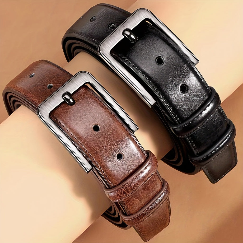 2pcs Men'S Leather Pin Buckle Casual Retro Leather Belt Youth Jeans Belt, Father'S Day Giftvalentine'S Day