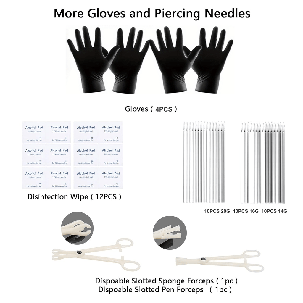 120pcs DIY Piercing Men's Piercing Set 14G Hole Tools, Medical Stainless Steel Needle 14G 16G BCR CBR Lip Stud Lip Ring Prevention Ear Stud Earrings Septum Nose Stud Belly Button Ring Jewelry Needle Gloves Clip Tools