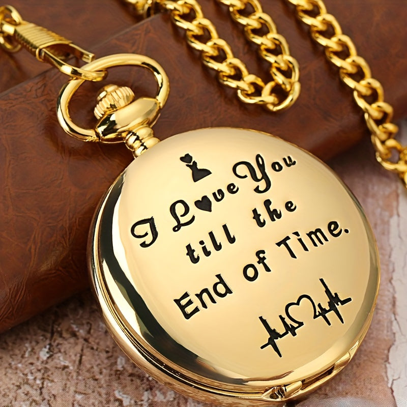 "I Love You Till the End Of Time" High Quality Pocket Watch with Fob Chain for Your Lover Valentine'S Day gift
