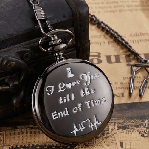 "I Love You Till the End Of Time" High Quality Pocket Watch with Fob Chain for Your Lover Valentine'S Day gift