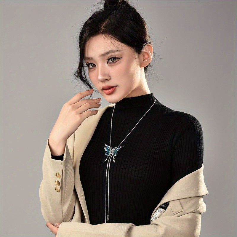 Chic Butterfly Y-Shaped Necklace Designed for Women - Stylish Synthetic Cubic Zirconia Chain That Rests on The Collarbone, Perfect for Any Season And Ideal for Everyday Outfits