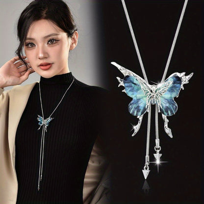 Butterfly Y-Shaped Necklace for Women – Cubic Zirconia Collarbone Chain, Chic Layered Lariat Pendant Necklace for Everyday & Special Occasion
