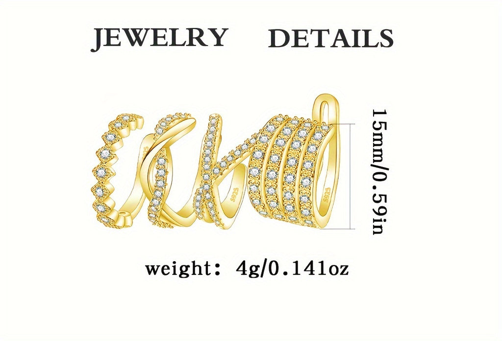 [Ideal Gift] Elegant And Luxury Style, 925 Sterling Silvery Multi-Prong Design, Inlay Shiny Clip On Earrings, Fashion Delicate Accessory For Daily Wear And Party, Ideal Gift For Ladies, Weight 0.14Oz