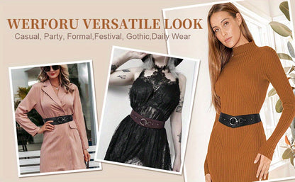 Wide Elastic Belt Women Retro Vintage Waist Belt Interlocking Alloy Buckle Punk Style Corset Belt for Dress Jeans S M L XL 2XL 3XL 4XL 5XL Black Brown Coffee