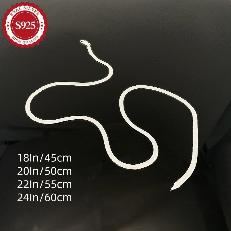 S925 Sterling Silvery Flat Snake Bone Chain, Handmade, Sterling Silvery Allergy Proof, Artistic Necklace, Can Be Worn Alone, Overlap And Mix And Other Multiple Wear Styles, Unisex, Jewelry Gifts