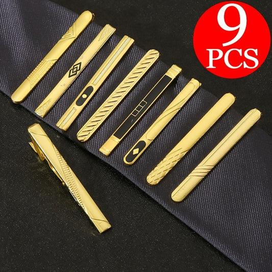 9pcs Tie Clip Set Suitable for Men's Business Suit Fashion Tie Clip Exquisite Luxury Gift for Boyfriend Suitable for All Formal Occasions Christmas and Halloween Small Gifts