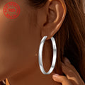 [Elegant Silver Hoops] 1pair 925 Sterling Silver Hoop Earrings, Elegant & Simple Style, Fashionable Large Plain Circle Earrings, Geometric Statement Jewelry Accessory Gifts For Women