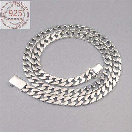 A 925 Sterling Silver Cuban Chain Necklace, Suitable for Men, Width 10Mm, Length 20-24 Inches, Anti-Allergic Sports-Themed Jewelry, Stylish Pendant-Free Design