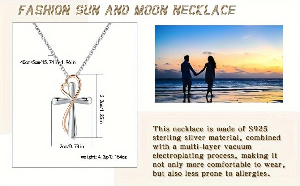 925 Sterling Silver Love Cross Women's Pendant Necklace Jewelry Gift for Mother, Soulmate, Girlfriend
