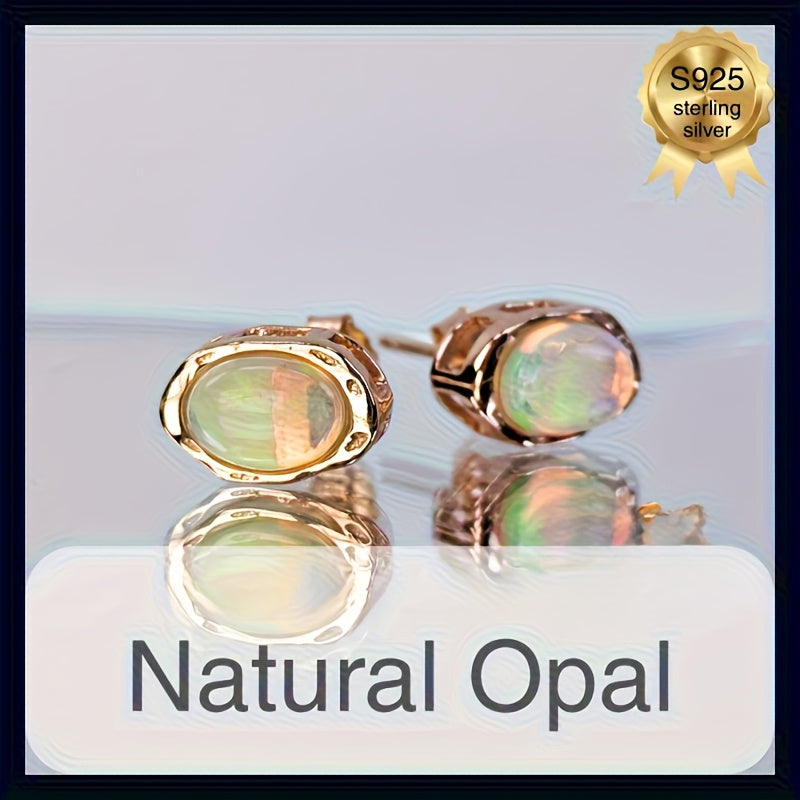 Natural White Opal Earrings S925 925 Sterling Silver Inlaid Main Stone Father'S Day, Christmas, Halloween Gifts Various Styles of Gift Boxes for Free, Without Battery