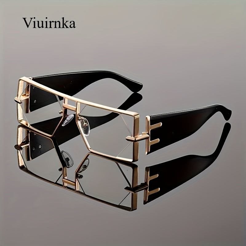 Unisex Oversized Hollow Square Sunglasses, Protection & Metal Frame, Trendy Exaggerated PC Lens Sunglasses, Beach Vacation Travel Essential, Includes Protection Case, Summer Fashion Accessories, Lightweight Durable Eyewear
