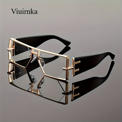 Oversized Square Sunglasses UV400 Hollow Metal Frame - PC Lens Trendy Exaggerated Fashion Eyewear Women Men Beach Vacation Travel 4 Colors