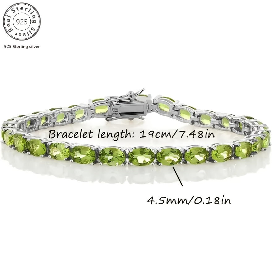 Green Peridot Tennis Bracelet for Women, Made of 925 Sterling Silver with a Unique Zirconia Color, Exquisite And Elegant. A High-Quality Designer Piece Suitable for Everyday Wear. Ideal for Birthdays, Mother'S Day, Dates, Valentine'S Day