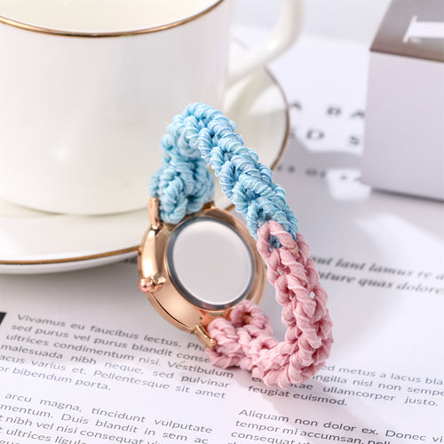 Boho Braided Cord Quartz Watch for Women — Colorful Gradient Friendship Bracelet Wristwatch, Adjustable Strap, Casual Bohemian Style Gift for Girls