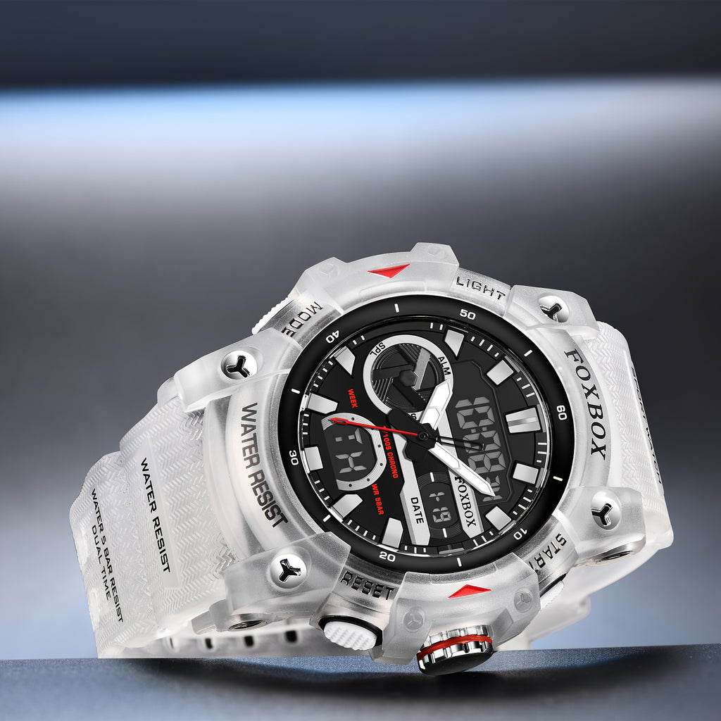 2025 Newest FOXBOX LED Quartz Electronic Watch with Night Light, Multi Functional, Outdoor, Hiking, Sports Style, Easy And Fashionable Multi Functional Electronic Men'S Watch, Men'S Digital Watch, Sports Timer, Fashion Style, Minimalist Watch