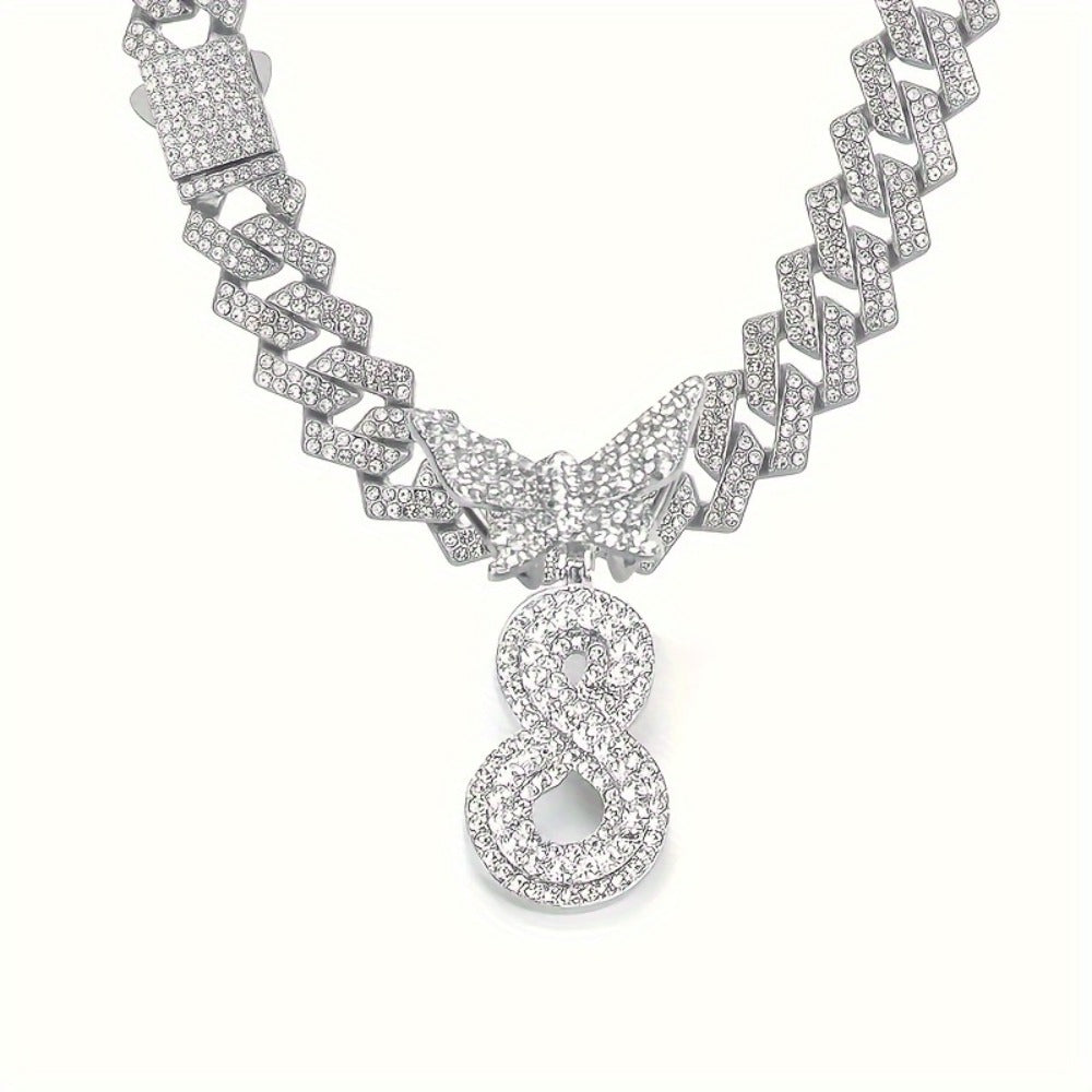 Cuban Link Chain Necklace - Initial Letter for Men Women - with Butterfly Alphabet Pendant A-Z, Gold & - product detail view