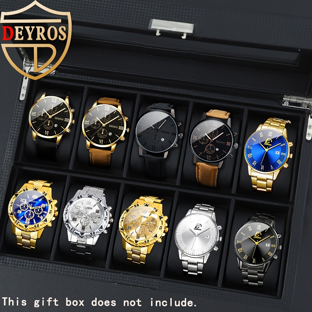 Men's Watch Set 10pcs Casual Analog Quartz Watches Alloy Faux Leather Multiple Colors Date Display Ideal Gift for Men Christmas Valentine Father's Day Reloj