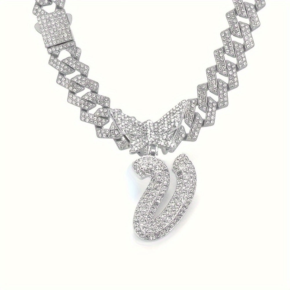Cuban Link Chain Necklace - Initial Letter for Men Women - with Butterfly Alphabet Pendant A-Z, Gold & - product detail view