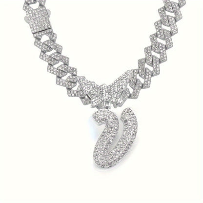 Cuban Link Chain Necklace - Initial Letter for Men Women - with Butterfly Alphabet Pendant A-Z, Gold & - product detail view