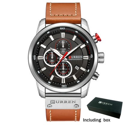 Men's Chronograph Sport Quartz Watch – Stopwatch, Date Display, Round Dial Wristwatch for Men in Brown, Blue, Black, Grey & More Colors