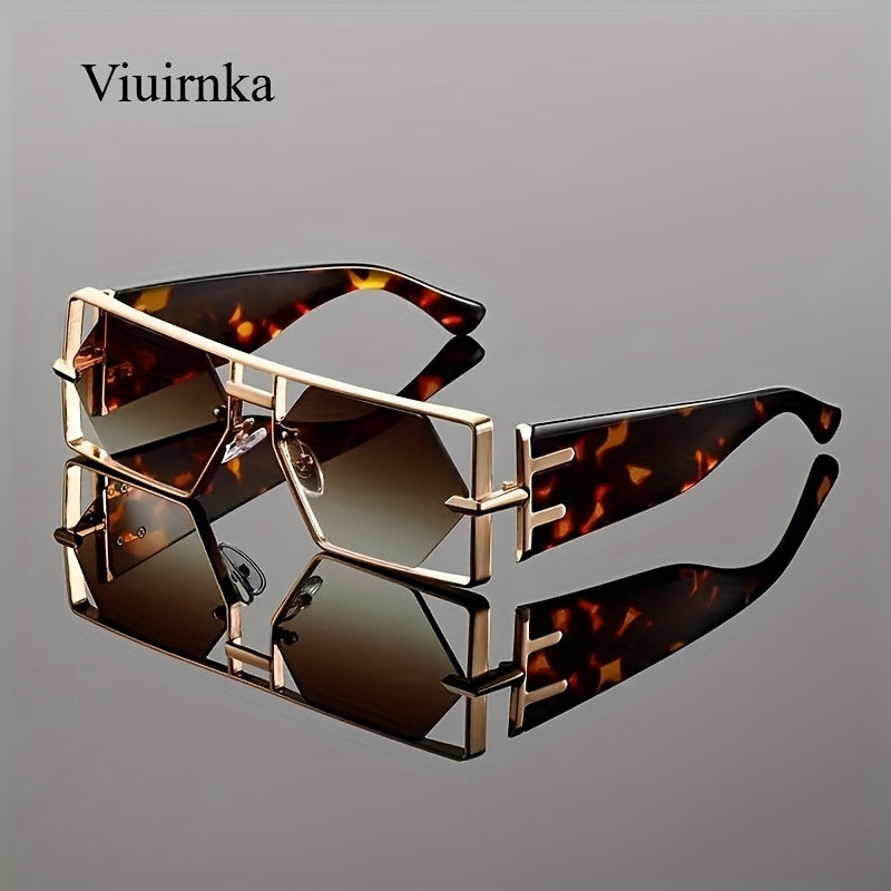 Oversized Square Sunglasses UV400 Hollow Metal Frame - PC Lens Trendy Exaggerated Fashion Eyewear Women Men Beach Vacation Travel 4 Colors