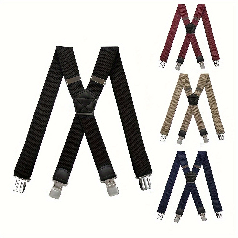 1/2pc Heavy Duty Suspenders For Men Work Outdoor Hunting Motorbiking Skiing, 1.5inch Wide X-back 4 Strong clamp, Adjustable Elastic Men's Suspenders Trouser Braces