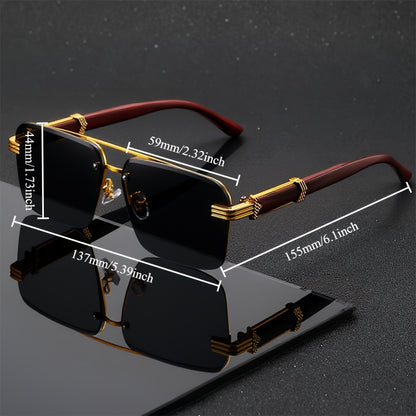 Semi-Rimless Business Eyeglasses for Men – Lightweight Metal Frame with Woodgrain Temple Tips, Classic Half-Rim Glasses for Office, Driving, Daily Fashion & Stylish Gift Idea
