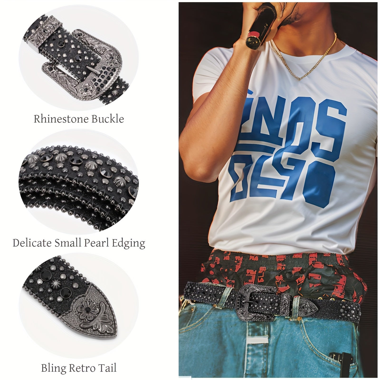 1Pack/2Pack WHIPPY Sparkling Rhinestone Men'S Belt - Made of Vegan Faux Leather with a Secure Buckle, Adjustable Dress Strap Suitable for Casual, Party, Or Festival Wear - A Unique Designer Gift for Him (Christmas, Birthday, Anniversary