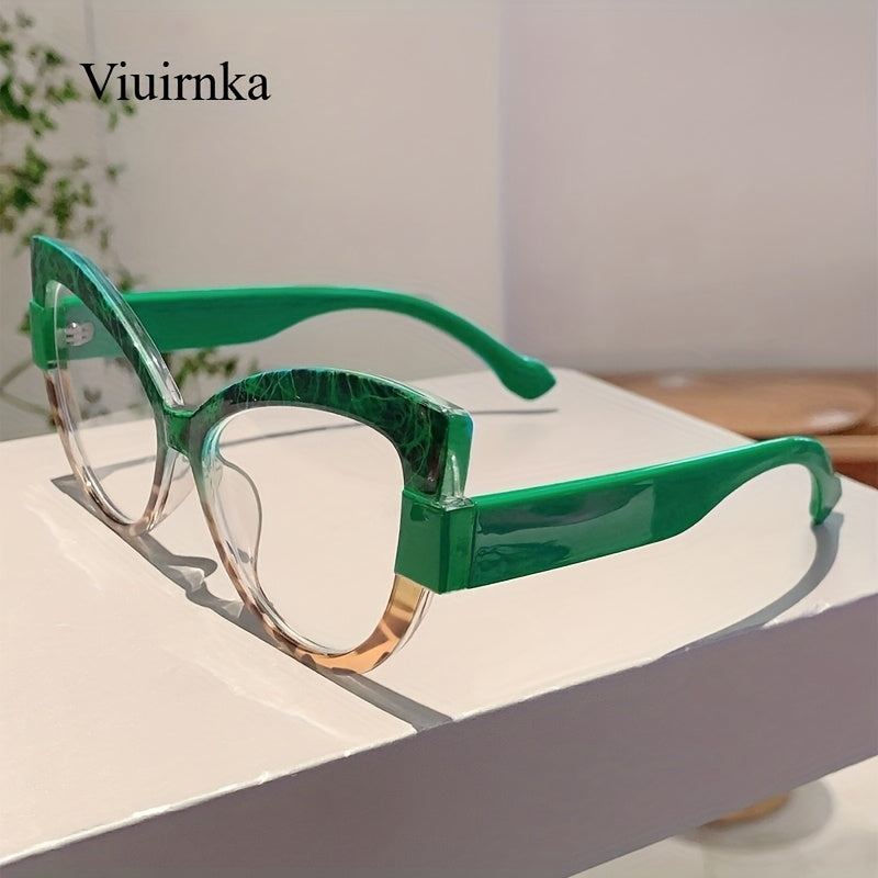 Leopard Print Cat Eye Glasses Women Oversized Color Block Gradient Frame Fashion Eyewear Cute Decoration Glasses Daily Wear Parties Cruise Summer Must-Have Green Purple