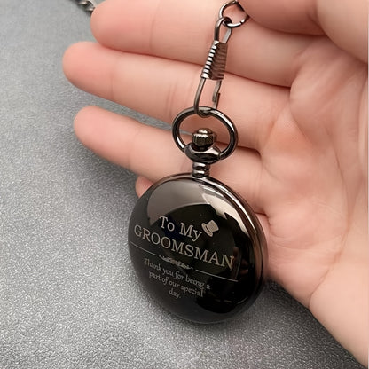 Pocket Watch for Men Classic Engraved Quartz Round Design World Time Groomsmen Gift Vintage Pocket Watch Black Copper Perfect Gift for Him