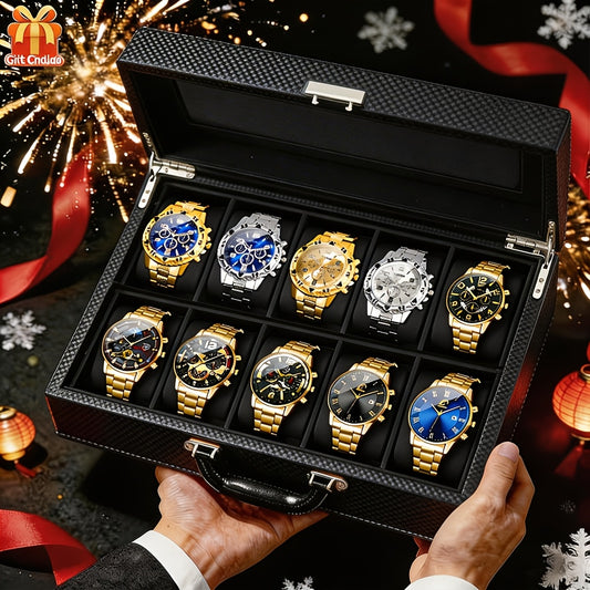 Men's Watch Set 10pcs Casual Analog Quartz Watches Alloy Faux Leather Multiple Colors Date Display Ideal Gift for Men Christmas Valentine Father's Day Reloj