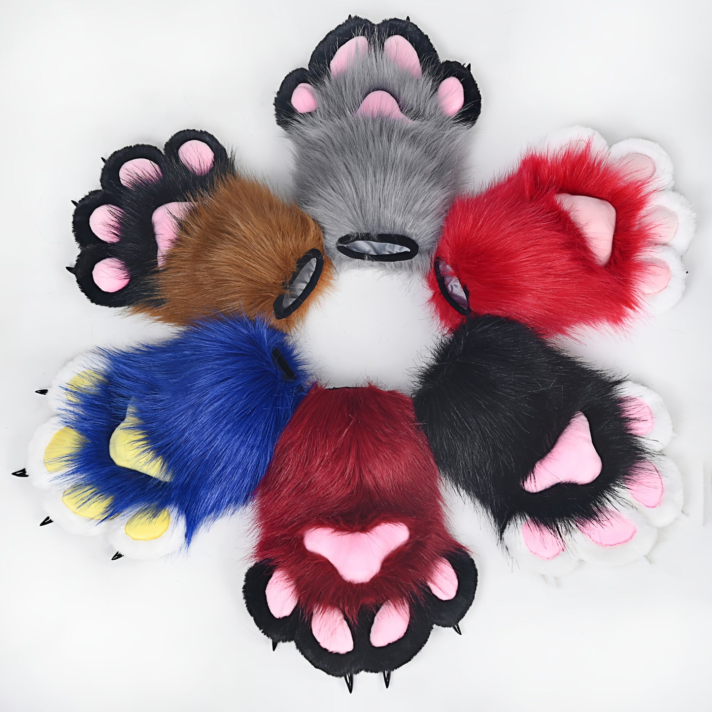 Cat Fox Claw Gloves with Sound Effects - Realistic Furry Beast Animal Paw Costume Gloves for Cosplay Halloween LARP Orc Role Play Costume Accessories in Red Burgundy Blue Brown