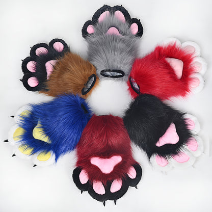 Cat Fox Claw Gloves with Sound Effects - Realistic Furry Beast Animal Paw Costume Gloves for Cosplay Halloween LARP Orc Role Play Costume Accessories in Red Burgundy Blue Brown