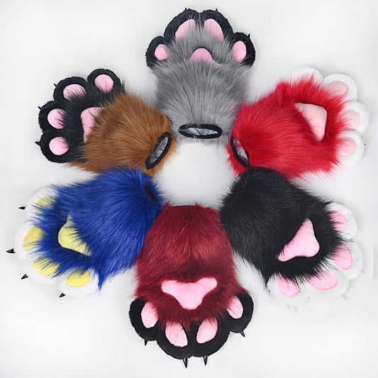Cat Fox Claw Gloves with Sound Effects - Realistic Furry Beast Animal Paw Costume Gloves for Cosplay Halloween LARP Orc Role Play Costume Accessories in Red Burgundy Blue Brown