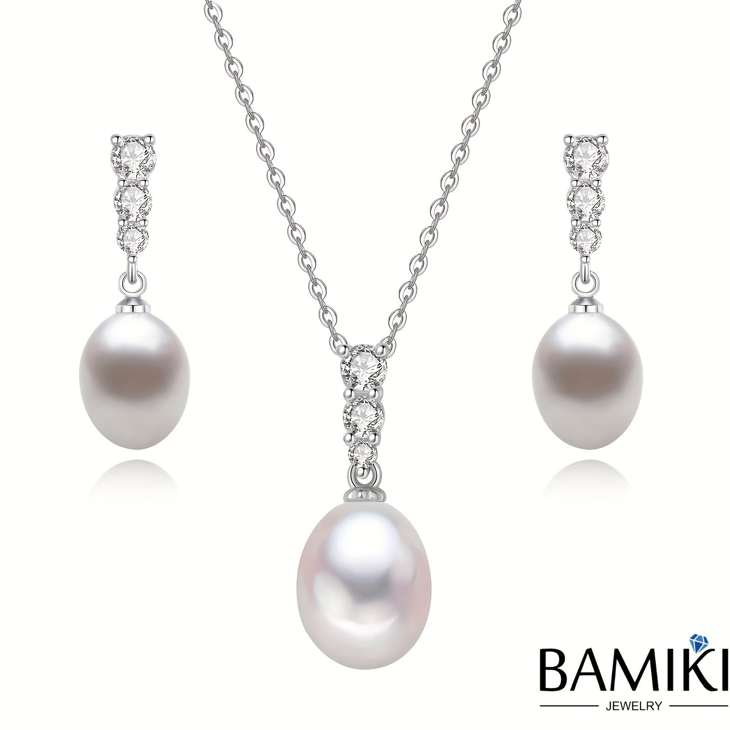 Pearl Pendant Necklace Set S925 Sterling Silver Freshwater Cultured Pearl 9-10MM Pendant Jewelry Set for Women Gift
