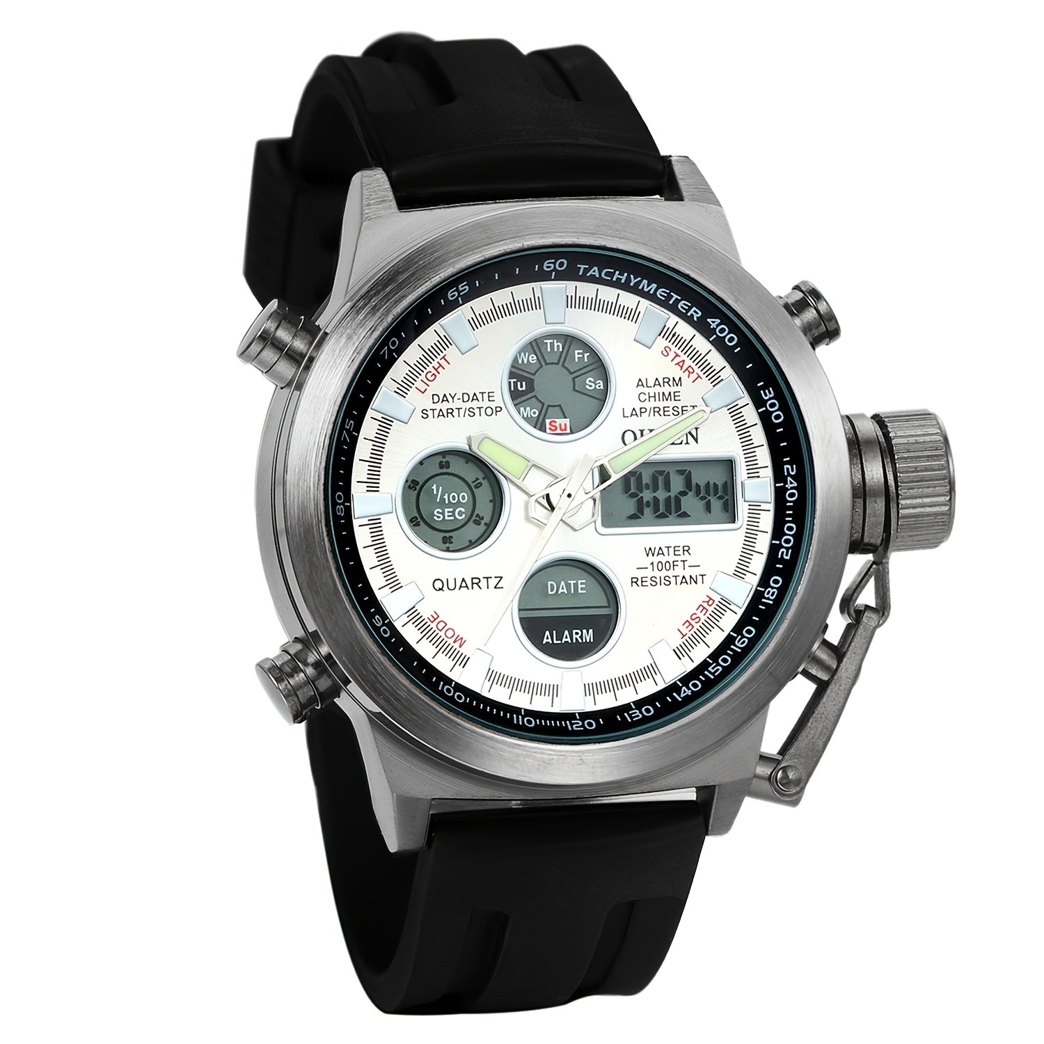 [Christmas Gifts] Men's Tactical Dual Time Army Green Analog Quartz Watch, Digital Sports Watch With Date Display, Alarm, Whole Time Chime, LED Lights, Suitable For Casual Business Outdoor Wear, Sports Enthusiasts' Watches, Christmas Gifts