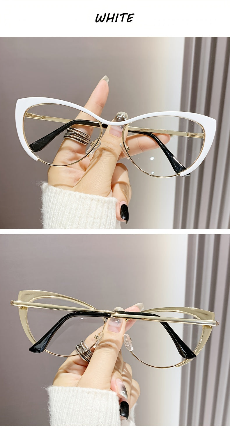 A Pair Of Golden Luxurious Cat-eye Glasses with Anti-blue Light, Retro Punk Style, Perfect for Ladies And Party Decorations